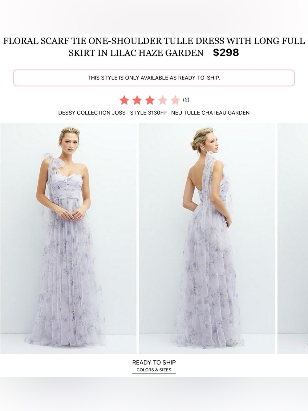 Dessy Collection Lilac Floral One-Shoulder Tulle Gown